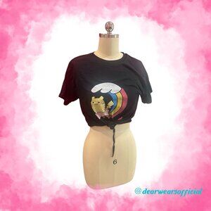 Upcycled Cropped Pokemon Pikachu surfing rainbow shirt